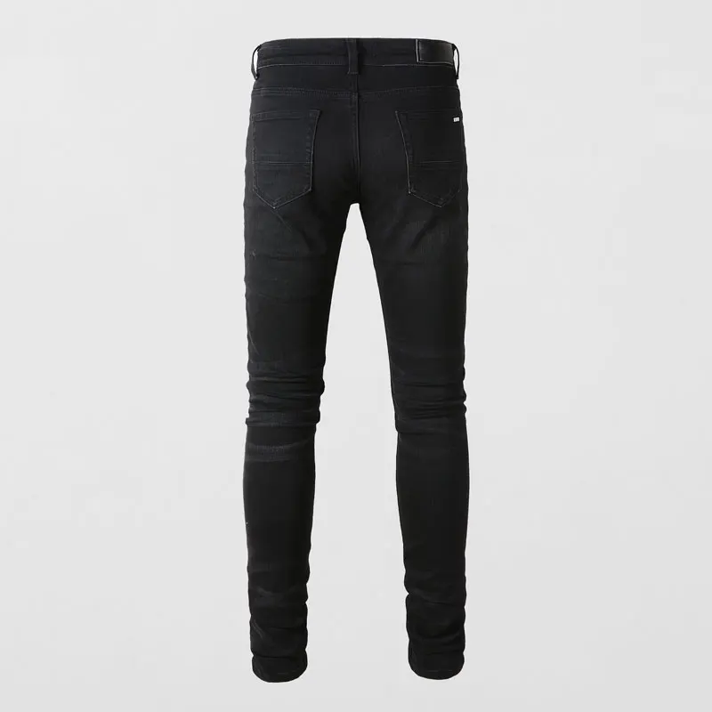 High Street Fashion Men Jeans Black Color Stretch Slim Fit Hole Ripped Jeans Men Patched Designer Hip Hop Brand Pants Hombre