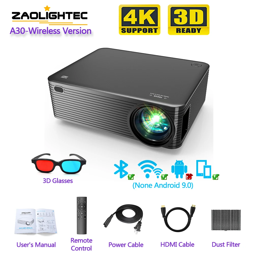 

ZAOLIGHTEC A30 3D projector 1080P full HD outdoor projector WIFI portable Beamer Bluetooth TV big screen 4K home theater