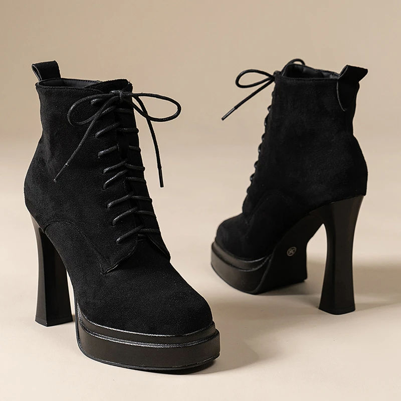 Женские ботильоны на высоком каблуке массивная обувь платформе трендовые