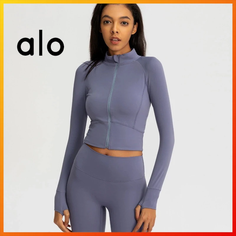 

Alo Yoga Autumn Winter New Women's Zipper Jacket Long Sleeve Sports Top Gym Outdoor Running Crop Top Elastic Compression 2059