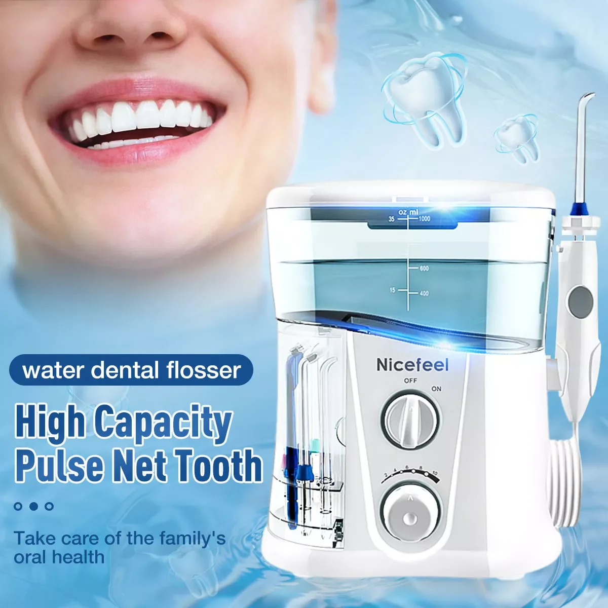 Nicefeel 1000ML Water Dental Flosser Electric Oral Irrigator Care Dental Flosser Water Toothbrush Dental SPA with 7pcs Tips enlarge