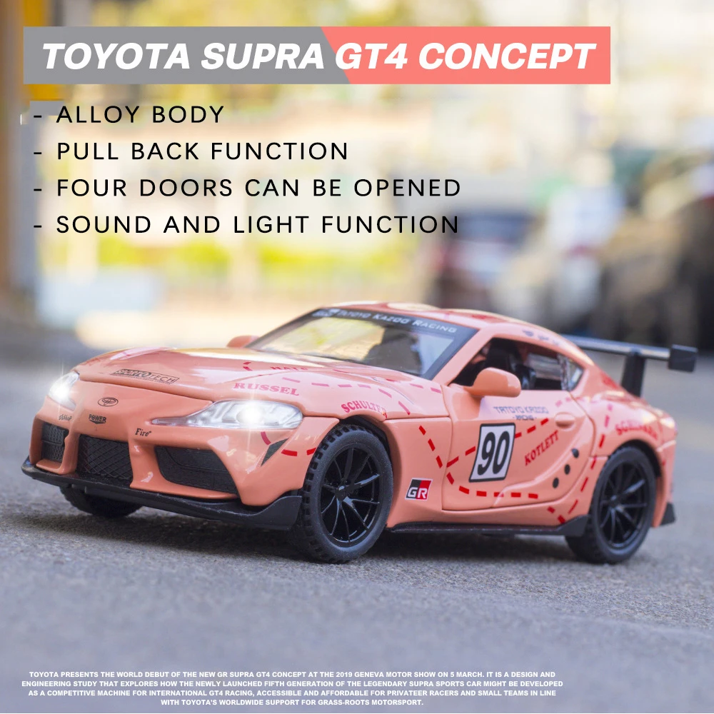 Литая модель автомобиля из сплава 1:32 миниатюрная JDM TOYOTA SUPRA GT4 гоночный