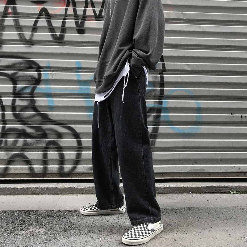 Men's Jeans Korean Men's Brand Clothing Simple Design Wide Leg Jeans Hip Hop Loose Straight Jeans Fashion Men's Streetwear