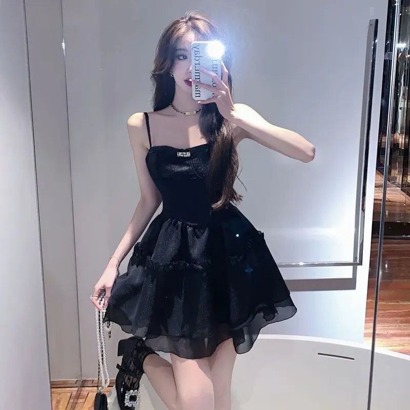 

Women's Black Slip Dress, Female Hot Girl, Pure desire, Wind Waist, poncho Skirt, New Style, Spring and Summer