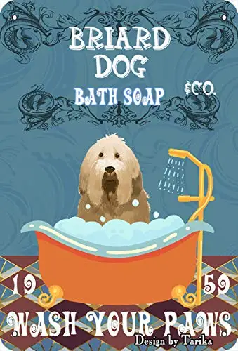 

Briard Dog &Co. Bath Soap Wash Your Paws Vintage Plaque Poster Tin Sign Wall Decor Hanging Metal Decoration 12 X 8