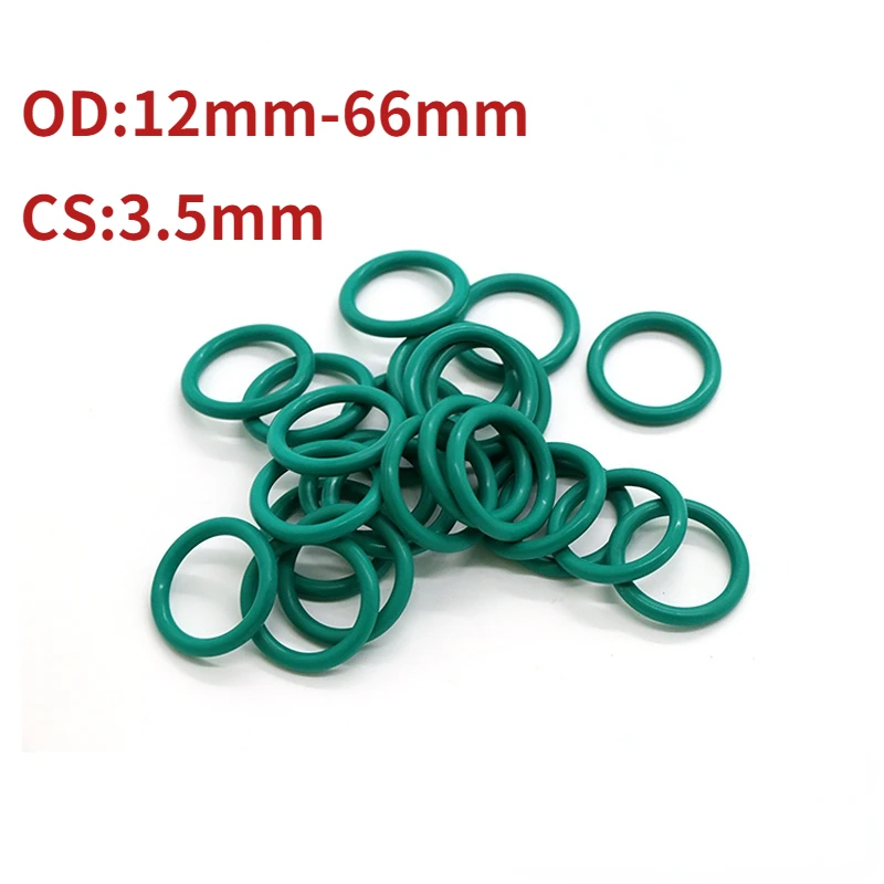 

10pcs CS 3.5mm O-Ring Washer Oil Proof O Ring Seal OD 12mm-66mm FKM Green Buffer Sealing Ring Gasket