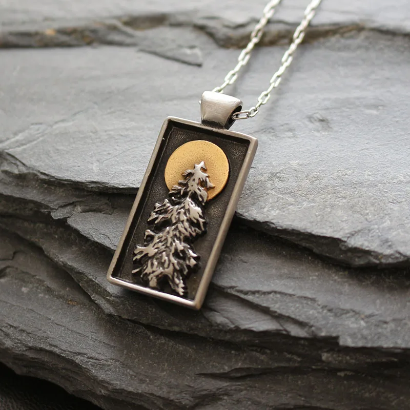 

10pcs stainless steel forest cute Mini Landscape Pendant Necklace waves and sun Mixed Metals Nature Camping Hiking Jewelry