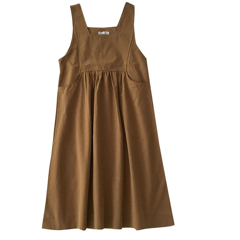 

Women Vintage Solid Color Sleeveless Strap Dress Sundress Cute Japanese Preppy Style High School Girls Loose Tank Dresses Vestid