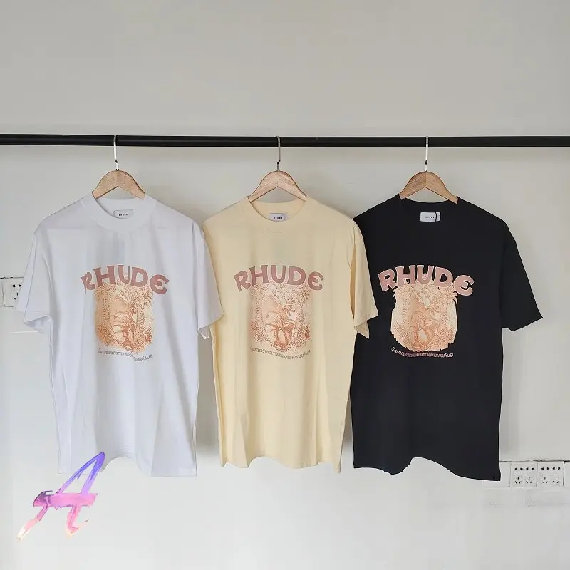 

RHUDE Herbal Plant Printed Tshirts High Quality Cotton Crewneck Casual Short Sleeve T-shirts for Men Women