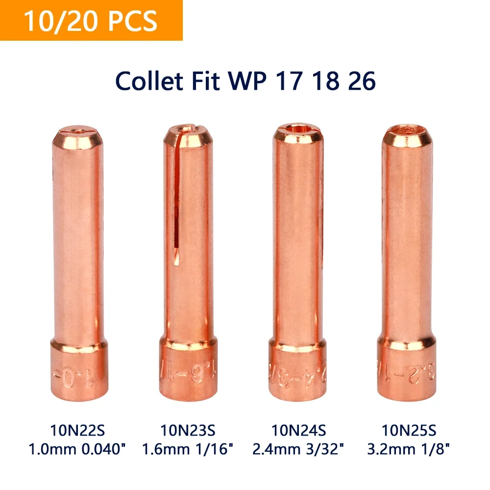 

10/20 шт. короткая Цанга TIG 1,0 мм 1,6 мм 2,4 мм 3,2 мм 10N22S 10N23S 10N24S 10N25S для сварочных работ TIG WP17 WP18 WP26, аксессуары