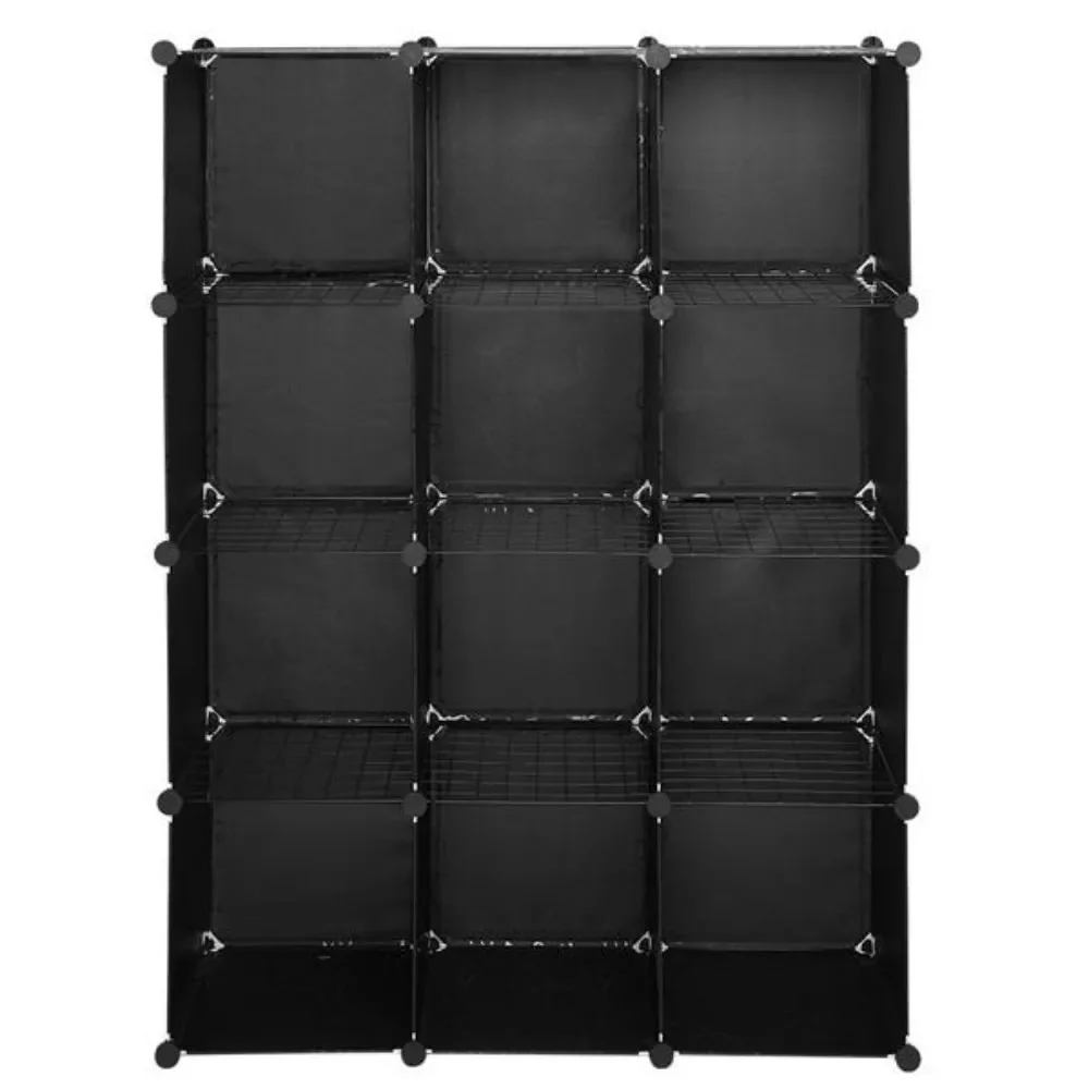 

12-Cube Storage Shelf Durable Stackable Modular Cube Shelving Bookcase Organizing Closet Toy Organizer Cabinet Black[US-W]