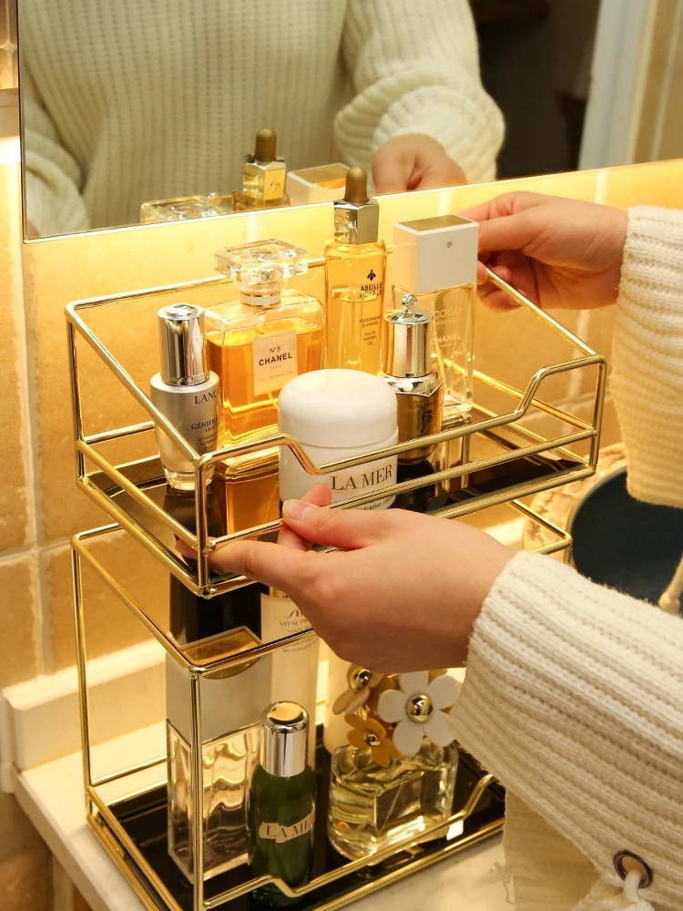 

Dressing Storage Finishing Cosmetic Tray Bathroom Table Shelf Nordic Storage Makeup Desktop Rotating Rack Perfume Organizer