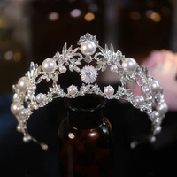 pearl crown bride tiara luxury shiny rhinestone crowns korean sweet princess wedding hair accessories diadem headband