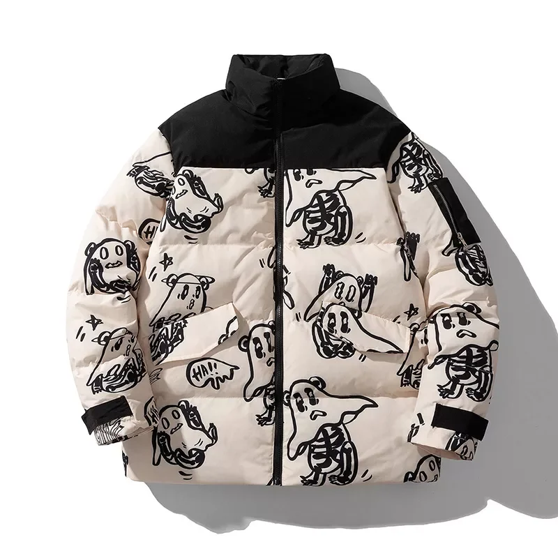 New2022 Winter Cotton-Padded Clothes Jacket Men And Women Parkas Funny Printed Coats Fashion Thicken Outerwear Tops Male Female