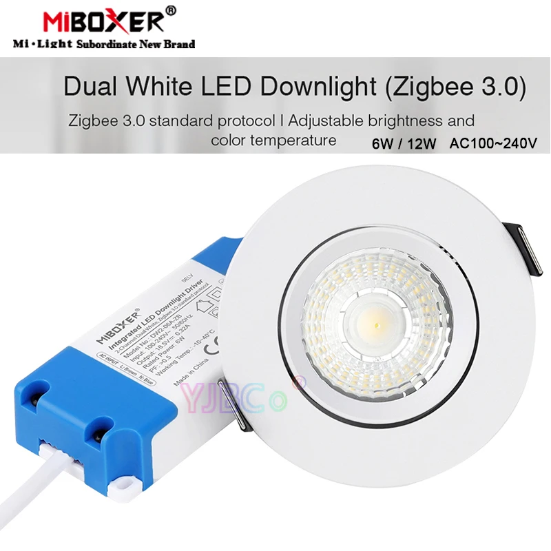 

Miboxer Zigbee 3.0 Dual White LED Downlight 6W/12W Round Ceiling Light 110V 220V Panel lamp Zigbee 3.0 Remote/APP/Voice Control