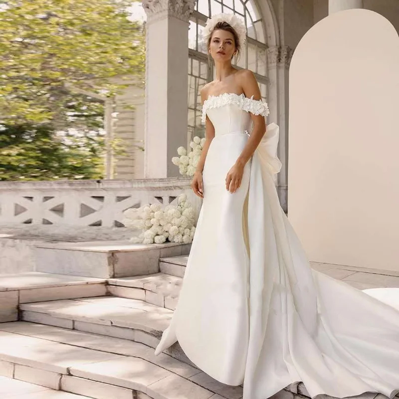 

Женское свадебное платье с юбкой годе, элегантное платье с открытыми плечами, объемными цветами и большим бантом, модель 2023