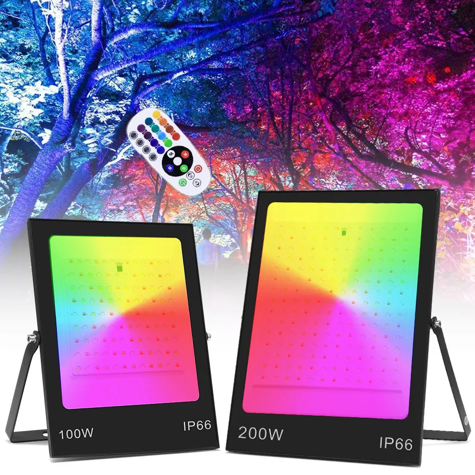 

Ультратонкий RGB прожектор Светодиодный 30 Вт 50 Вт 100 Вт 200 Вт 220 В водонепроницаемый наружный прожектор для сада Светодиодная лампа с дистанци...