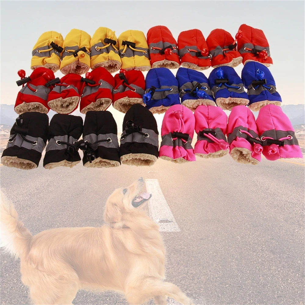 

4 шт/установка зимняя толстая теплая обувь для домашних собак против скольжения водонепроницаемый дождь снег сапоги кошки щенок открытый н...