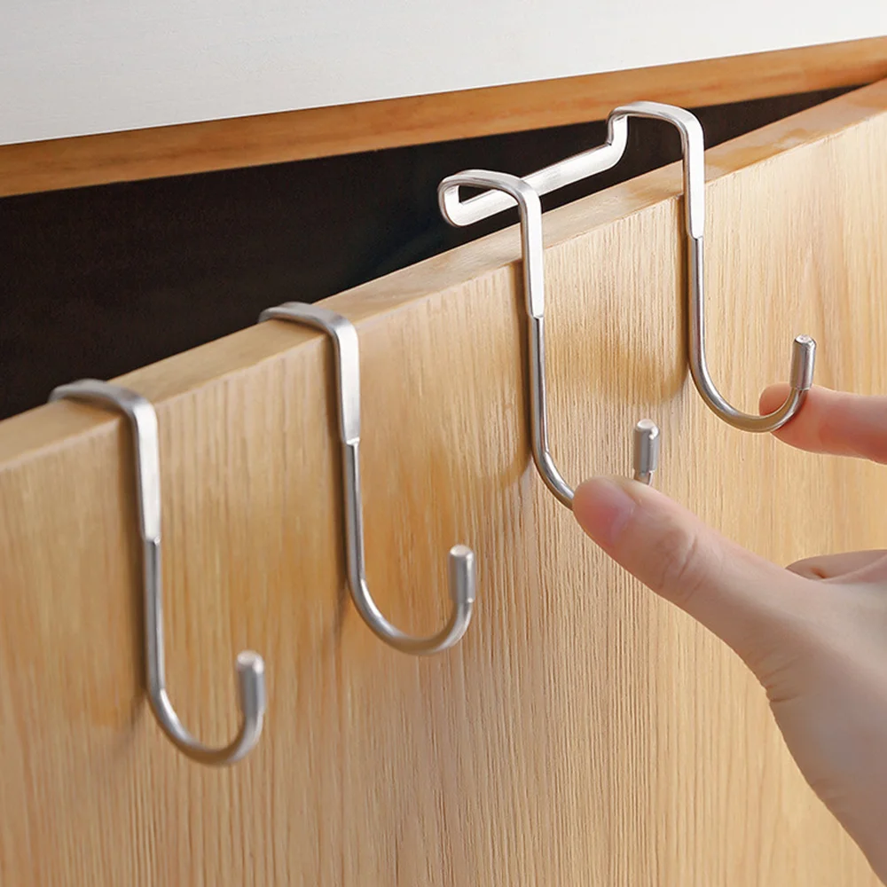 

S-Type Door Hanger Stainless Steel Over The Cabinet Door Hook Door Hangers Bathroom Kitchen Nail-Free Wall Mounted Coat Racks