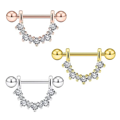 Модные Кристальные драгоценные камни циркониевые штанги для сосков Кольца для сосков для женщин пикантные ювелирные изделия для пирсинга тела Смешанные 3 цвета
