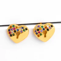 exquisite heart shaped stud earring rainbow multicolor micro pave zircon temperament womens earrings beautiful jewelry gift