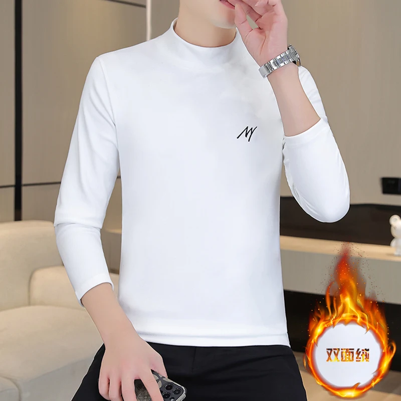 

2022 зимняя мужская Водолазка с длинным рукавом, флисовые теплые футболки, повседневные тонкие футболки, топы, социальные уличные рубашки