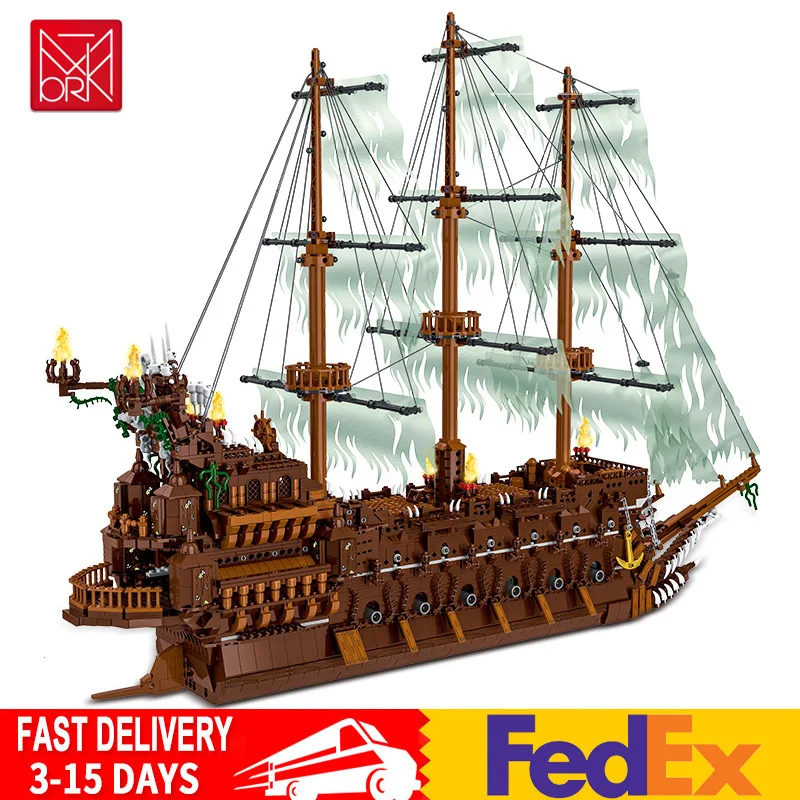 

Compatible with Lego Ideas MOC Brick Pirate Ship The Flying Dutchman Large Sailing Caribbean Building Blocks Toys Boys Gifts