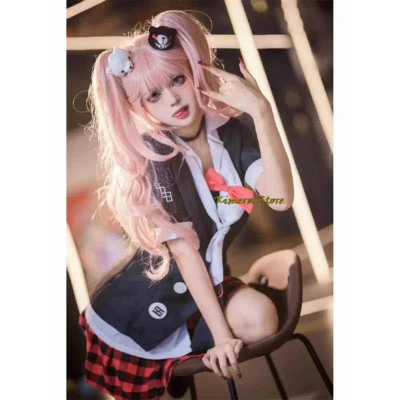 Аниме Dangaronpa Косплей Костюм Enoshima Junko Униформа Кафе Рабочий Короткая Юбка Хвост