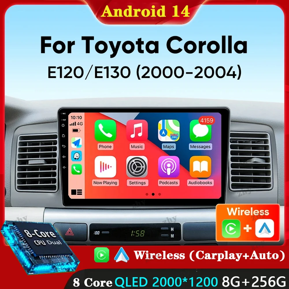 Фото Android 14 для Toyota Corolla E120 2001 2002 2003 2004 BYD F3 Android Автомобильный радиоприемник Мультимедийный видеоплеер GPS Стерео CarPlay 4G №1