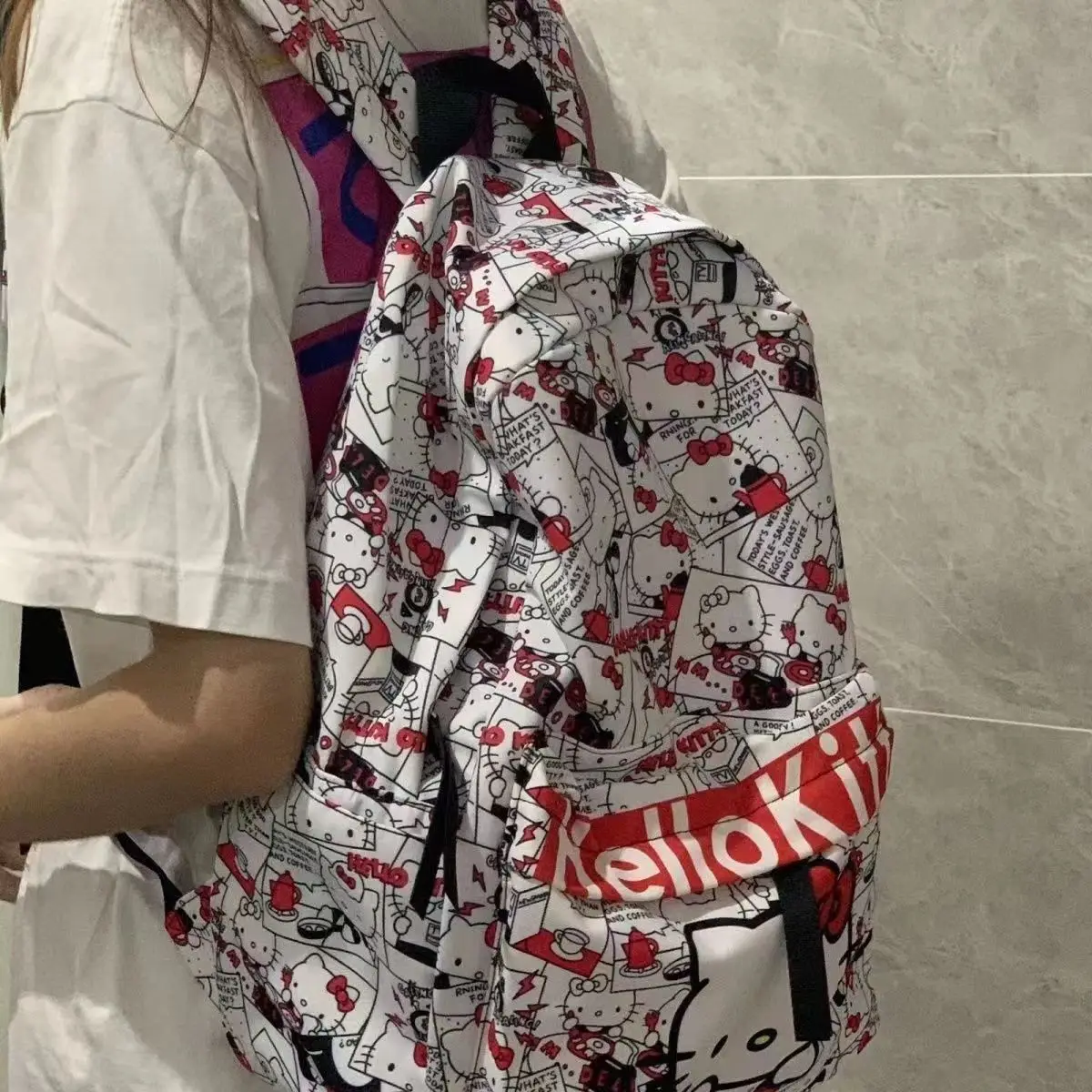 

Новый брендовый рюкзак HelloKitty Co, модный рюкзак с граффити для мужчин и женщин, милый легкий рюкзак, студенческий рюкзак