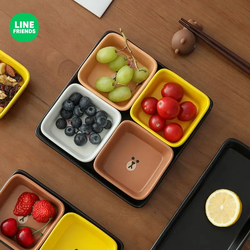 

Коричневое мультяшное блюдо LINE для погружения, кавайная Модная Бытовая Керамическая тарелка для фруктов, тарелка для закусок, тарелка для ингредиентов