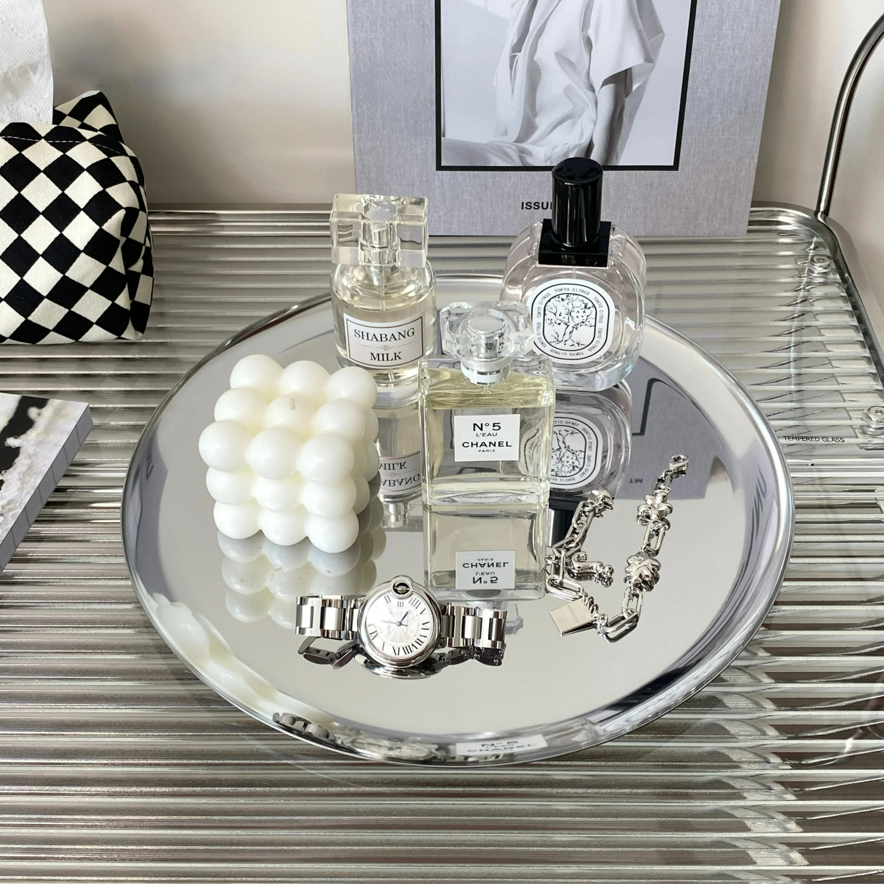 

Stainless Steel Mirror Silver Tray High Sense Desktop Storage Tray Cosmetics Jewelry Sundry Key Storage Box Decorative Tray