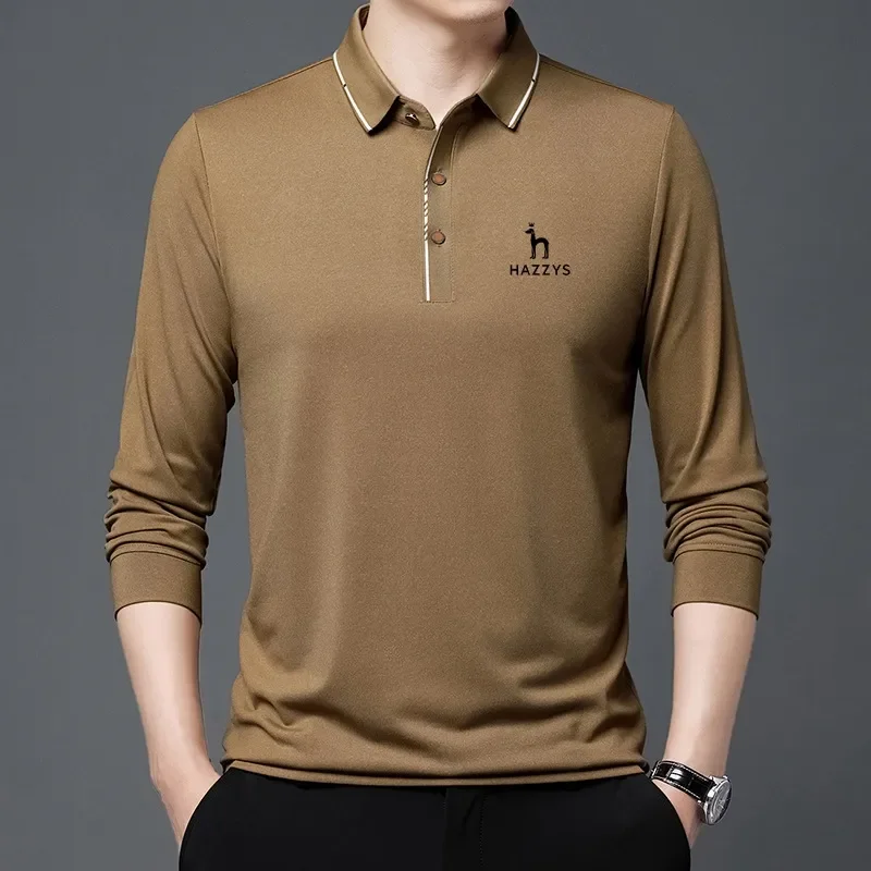 

HAZZYS Men Printing Long Sleeve Polo Shirts Spring Autumn Daily Casual T-shirt Male Streetwear Business Lapel Button Tops