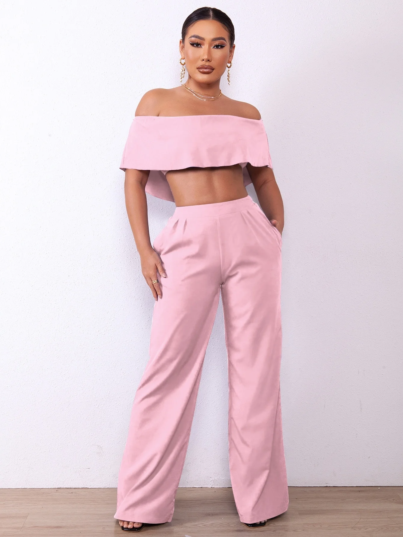 

EvaQueen Dress Off Shoulder Crop Top & Slant Pocket Pants