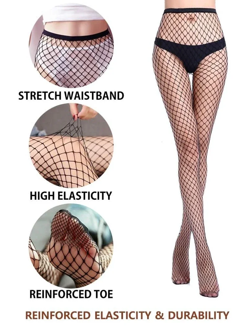 4 пары женских колготок в сеточку с рисунком черные сетчатые чулки колготки