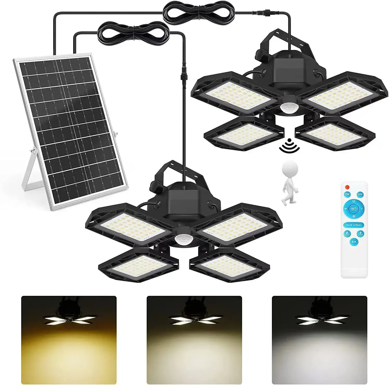 New Solar Garage Light Four-leaf Folding LED Radar Human Body Induction Deformation High Bay Lamp Garden Split Chandelier