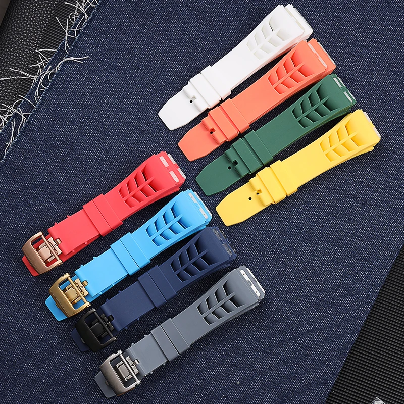 

25*20mm Black Blue Red Grey Green Yellow Orange Rubber Watchband For RICHARD MILLE Deployment Clasp Strap Tape With Logo