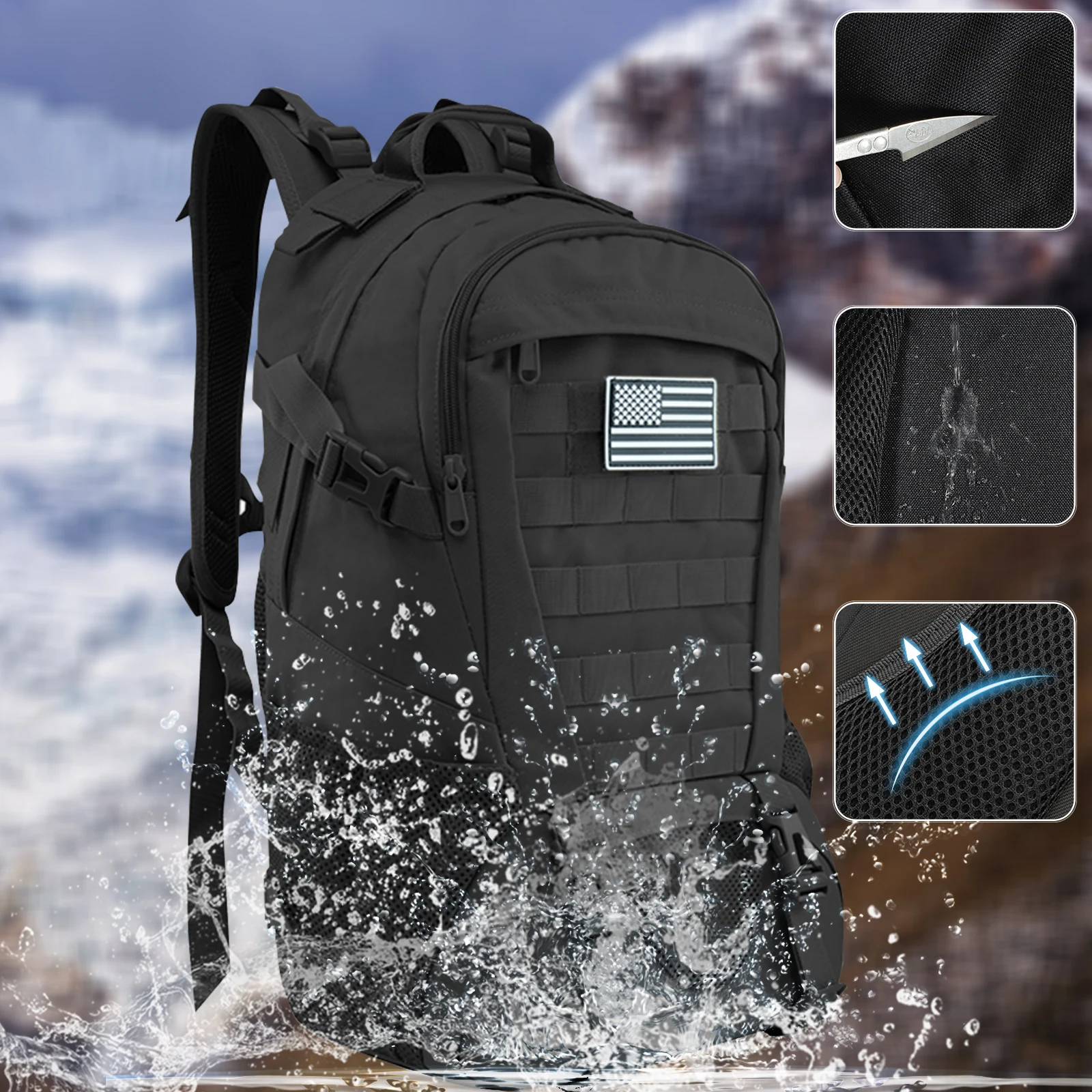 Tactical Backpack for Men Women Hiking Day Pack Molle Military Rucksack Waterproof 30L EDC Bag with USA Flag Patch