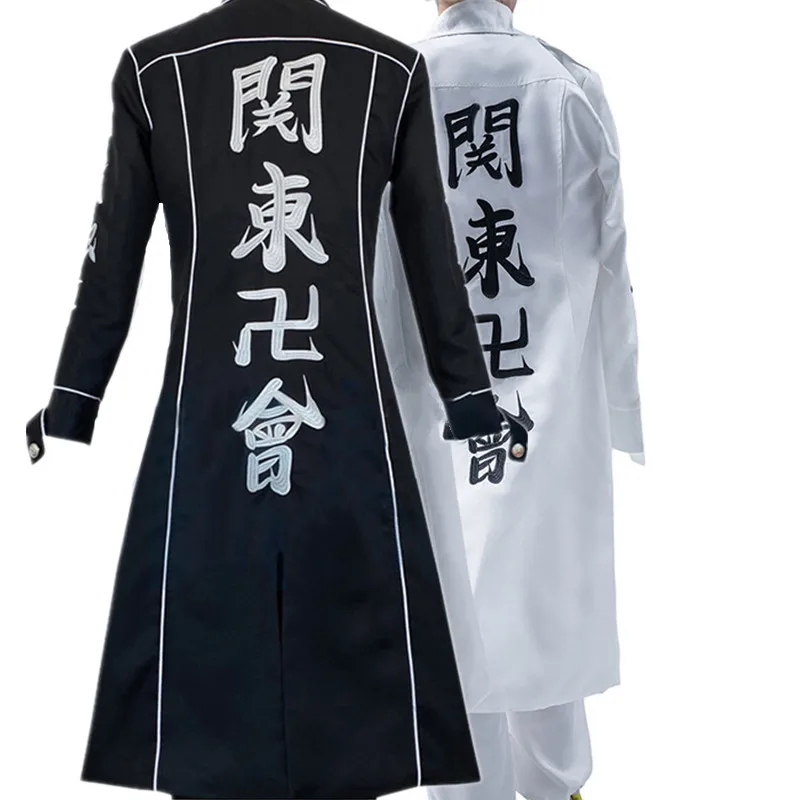

Аниме Токийский Kanto Manji Gang Manjiro Sano Mikey косплей костюм черный белый Печать Пальто Хэллоуин