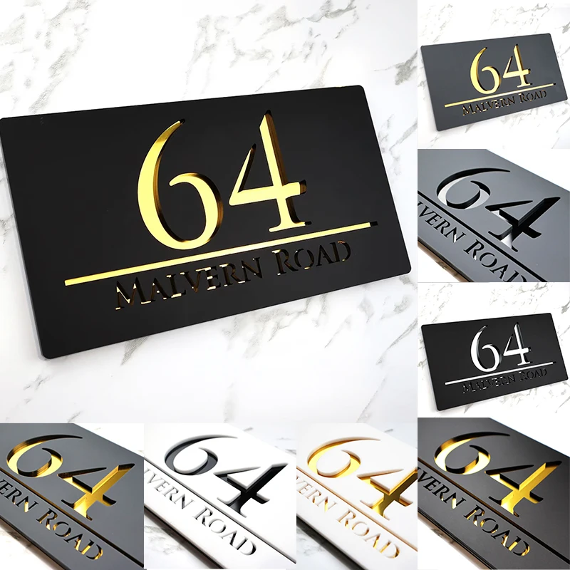 

Personalized Laser Cut Matte Acrylic Modern Door Plates House Residence Number Address Family Name handmade Plaques 28x15cm