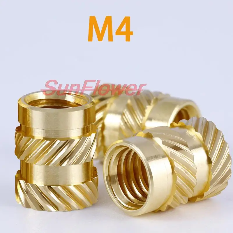 

Brass Hot Melt Inset Nuts Heating Molding Copper Thread Inserts Nut SL-type Double Twill Knurled Injection Brass Nut M4 30Pcs