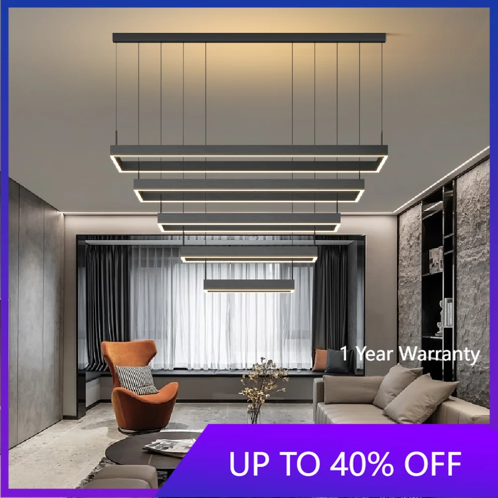 

Living room LED chandelier new black rectangle modern minimalist chandelier light luxury main light Nordic lighting lighting
