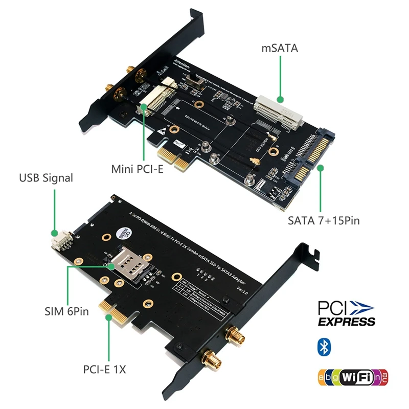 НОВЫЙ мини-адаптер PCI-E к 1X со слотом для SIM-карты адаптер MSATA SSD SATA 3.0 2 в 1