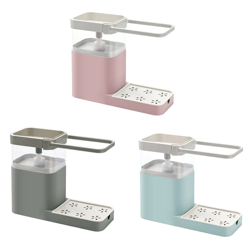 

C63B 3 в 1 Контейнер-дозатор для мыльного насоса Держатель губки Вешалка для кухонных полотенец Вешалка для полотенец