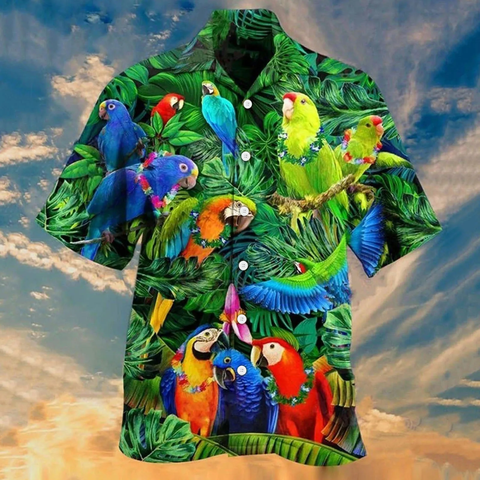 Animal Parrot Men's Shirt 2022 Summer Vintage Top Brand Patchwork Harajuku Fashion Hawaii Cardigan Lapel Short Sleeve Beach Wear
