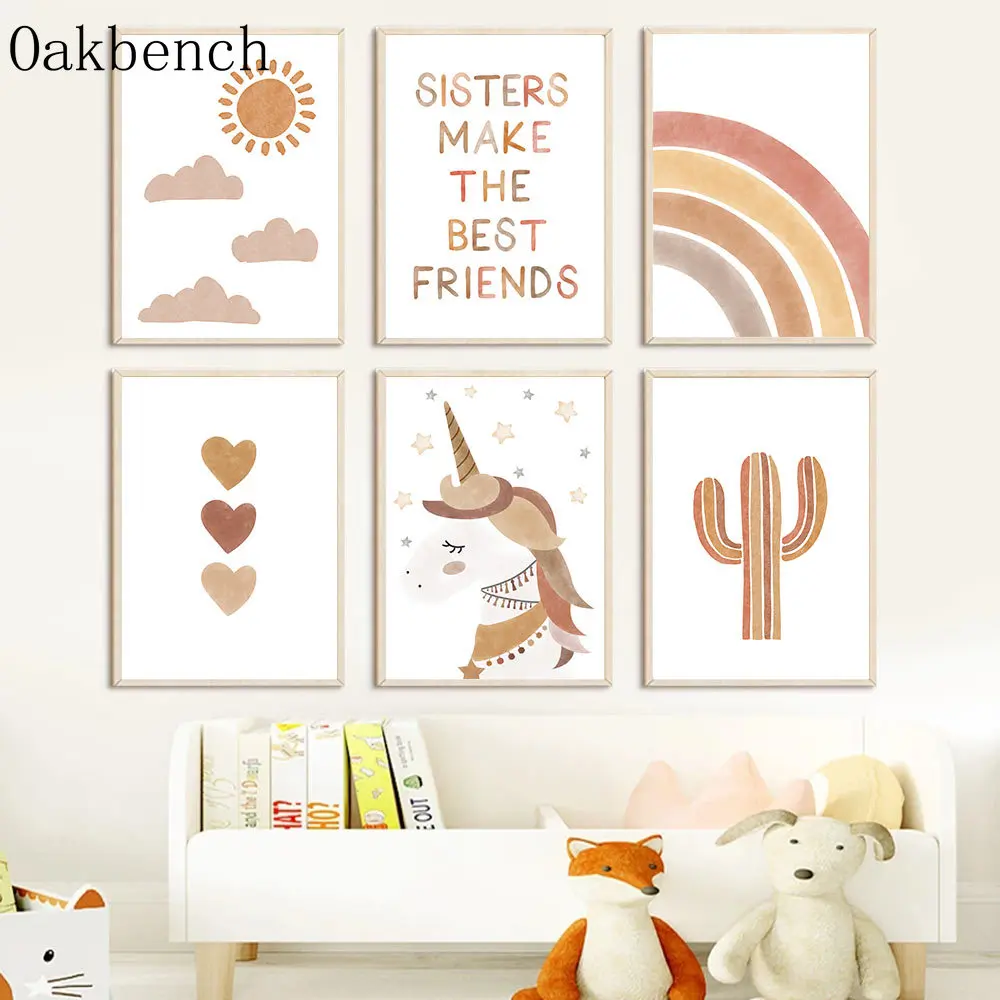 Настенные картины в стиле бохо с единорогом солнце детская комната настенные