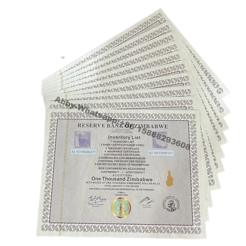 

Free shipping Zimbabwe Certificate Banknotes one thousand dollar bills Paper Money with Fluorescent Effect Collect Gift