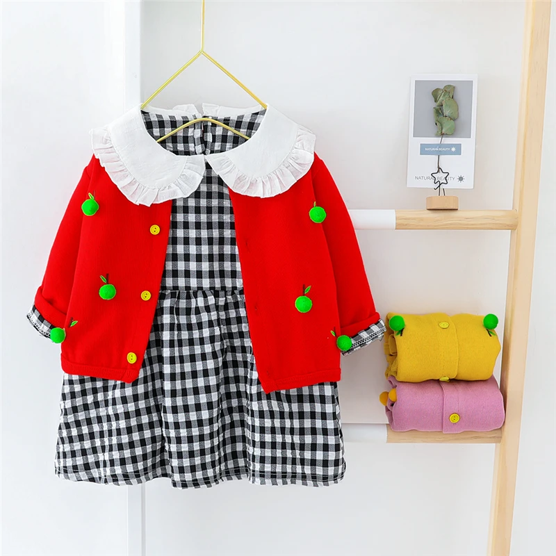 

Spring Baby Girls Clothing Sets Children Princess Costume Kids Coats Lace Plaid Dress Toddler Infant Casual Clothes Outfits