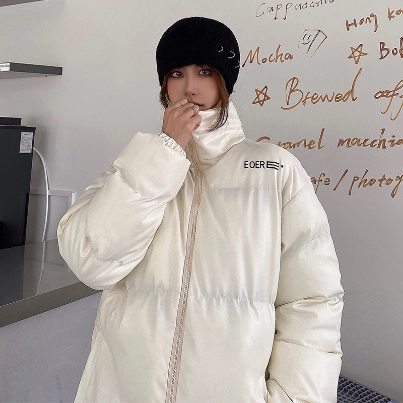 Cotton-padded jacket, women's 2021 new ins winter, letter printing, loose stand-up collar and thick padded jacket