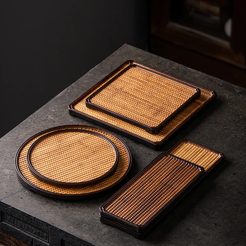 

Bamboo Vintage Mat Tea Tray Kung Fu Tea Set Dry Brewing Tray Small Tea Table Home Tea Tray Single Layer Pot Bearer Fruit Plate